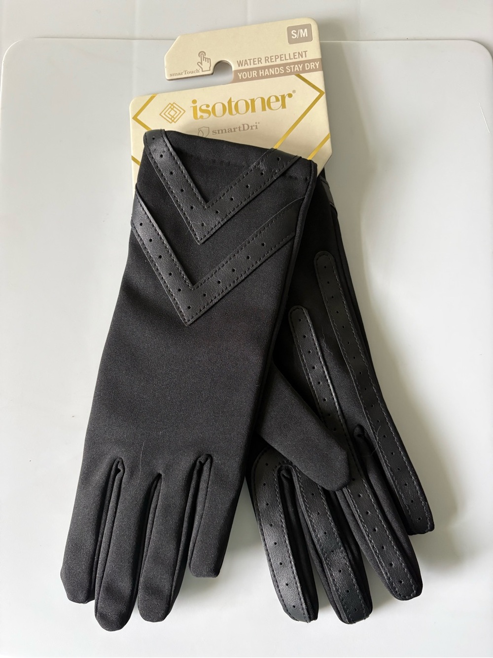 Isotoner Women’s Size S/M Black Water Repellent Spandex Touchscreen Gloves New